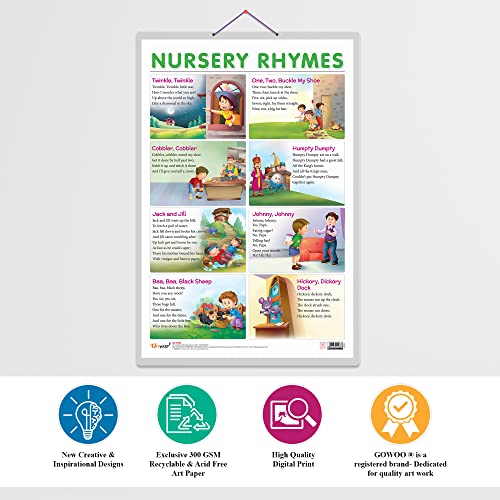 Image of Set of 2 Baarahkhadee and NURSERY RHYMES Early Learning Educational Charts for Kids | 20 inchX30 inch inch |Non-Tearable and Waterproof | Double Sided Laminated | Perfect for Homeschooling, Kindergarten and Nursery Students