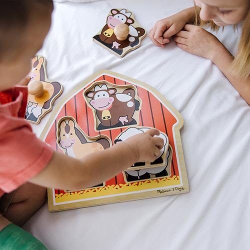 Melissa & Doug Barnyard Animals Jumbo Knob Puzzle, Wooden Peg Puzzle for Toddlers, Educational Toy for Shape Recognition and Fine Motor Skills, Ages 1+ - image 8