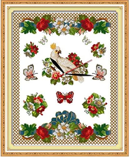 Horloge Fleur Oiseau Point de Croix Kit Débutant 11CT