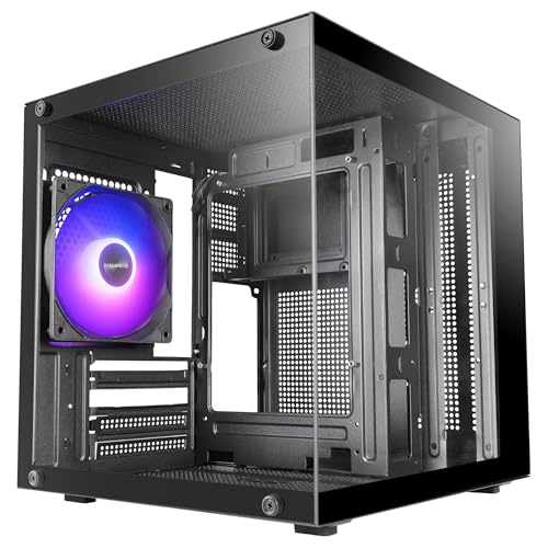 Mars Gaming MC-Cube, Boîtier PC MicroATX, Format Cube Ultracompact, Verre Trempé Panoramique, Ventilateur Arrière ARGB 120mm, Support Refroidissements Liquides jusqu'à 120mm, Mini-Tour USB-C, Noir