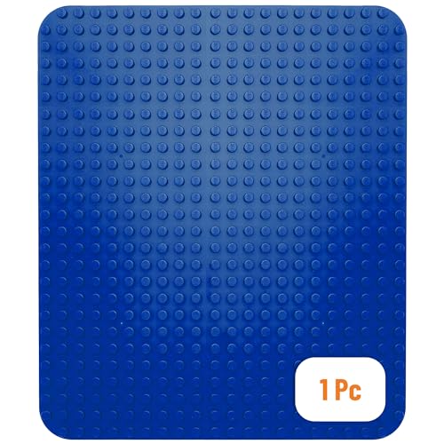 Strictly Briks Mega Block Base Plate for Building Bricks - Compatible with Lego Duplo - 15 x 10.5 in - Single Blue Flat Bottom - Universally Compatible