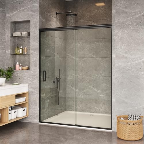 Image of Framed Bypass Shower Door 44-48 inch Wx72 inch H, Aluminum Structure with Dual Sliding Panels, 6mm Coated Tempered Glass, Matte Black Finish, Space-Saving Easy-Glide Bathroom Door