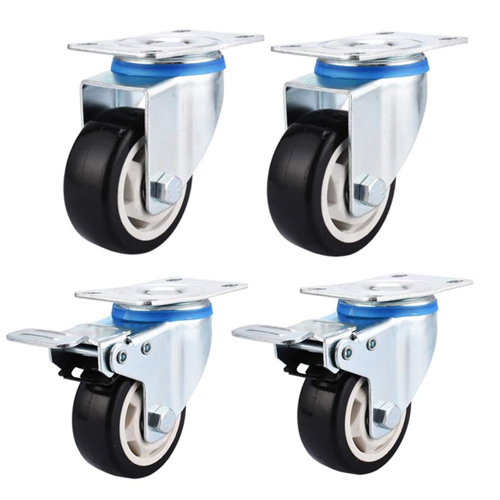 Ruote con rotella girevole resistente a 4X con freno, carrello universale in gomma PU silenzioso a doppio cuscinetto da 3 pollici/4 pollici per trasporto industriale 4in