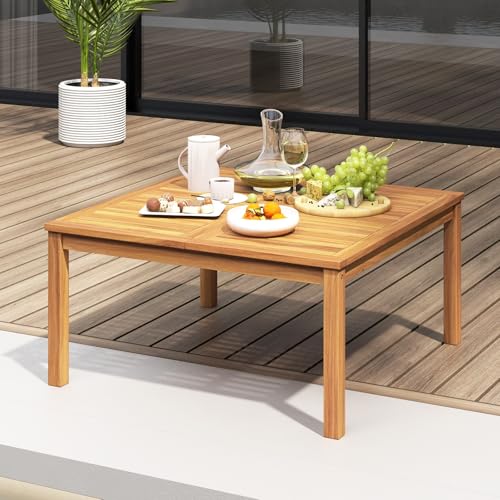 RELAX4LIFE-Wood-Outdoor-Coffee-Table-355-Square-Patio-Table-wSlatted-Tabletop-Solid-Legs-Outdoor-Dining-Table-for-Balcony-Garden-Porch-Poolside-Deck-Acacia-Wooden-Outdoor-Side-Table RELAX4LIFE Wood Outdoor Coffee Table 355 Square Patio Table wSlatted Tabletop Solid Legs Outdoor Dining Table for Balcony Garden Porch Poolside Deck Acacia Wooden Outdoor Side Table