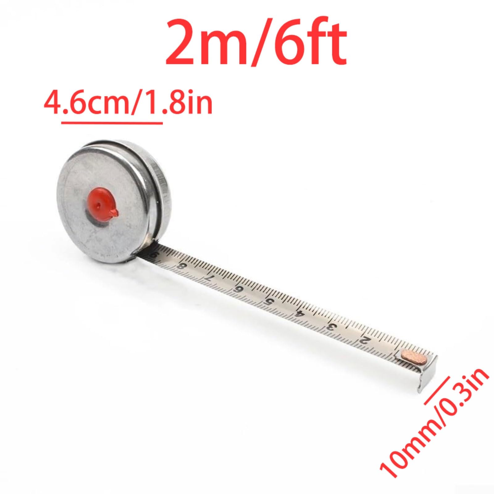 Cinta métrica compacta y Ligera, Redonda, de Acero Inoxidable, con retracción automática.