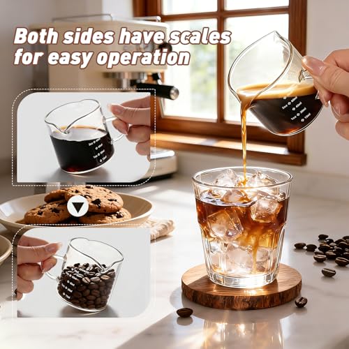 Image of Espresso Cups Set of 2: Espresso Machine Accessories - Dual Scale Glass Measuring Cup and Espresso Shot Cups - Essential Coffee Bar Accessories - 4oz Glass Espresso Cup Set with Handled and Spout