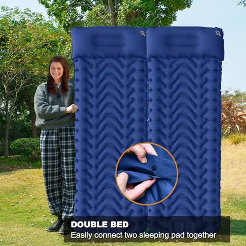 Image of Sleeping Pad, Extra Thickness 4 Inch Inflatable Camping Sleeping Mat with Pillow Built-in Foot Press, Compact Ultralight Camping Air Mattress for Backpacking, Hiking, Tent