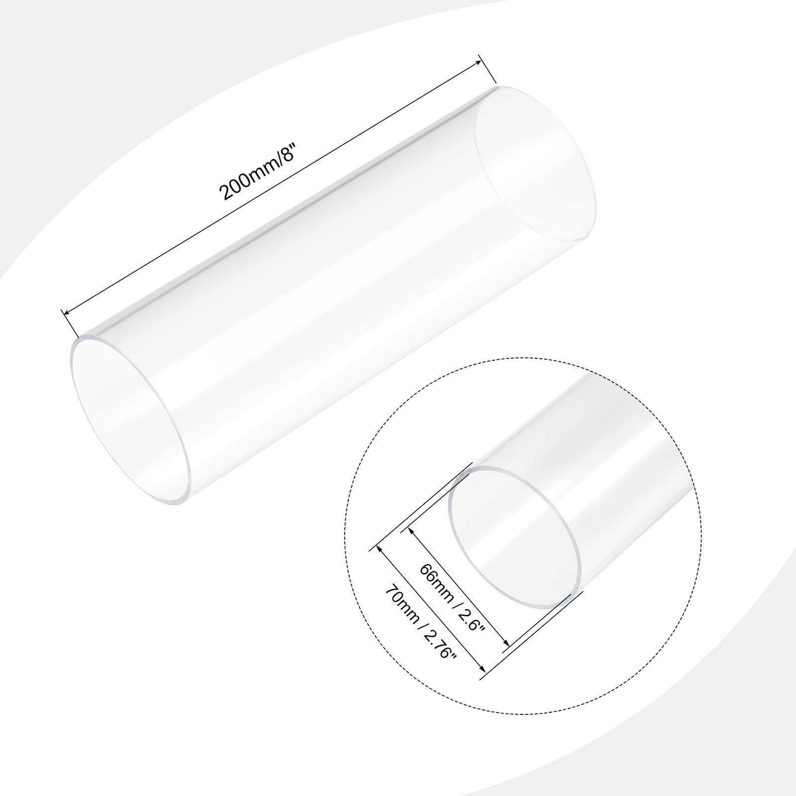 PATIKIL 66mm ID x 70mm OD x 200mm Trasparente Rigido Acrilico Tubo, Rigido Rotondo Tubo per Acqua Tubo