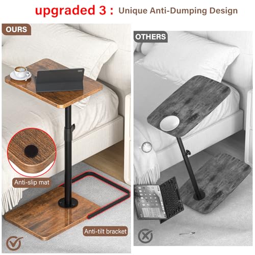 Image of C Table End Table Adjustable Height, 360Swivel TV Tray Table, Upgraded Metal and Wooden Base to Prevent Slipping, Couch Armrest Table Snack Tables for Laptop Sofa Bed Dinner or Small Space(Brown)