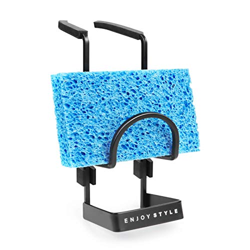 HULISEN Soporte de esponja para fregadero de esquina, organizador de fregadero de cocina, organizador de fregadero, clip alrededor del soporte del grifo (negro)