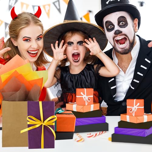Morcheiong 70 Blatt Halloween-Seidenpapier, mehrfarbig, Kunst-Geschenkpapier, Großpackung, Geschenkverpackung für Halloween, Urlaub, Handwerk, Dekoration, Party, Festival, Orange/Schwarz/Lila (50 x 37