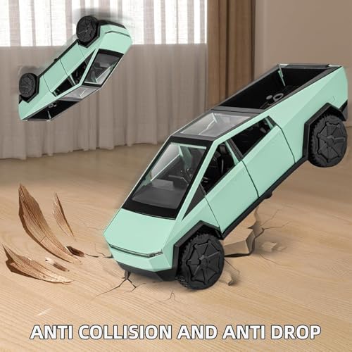 Image of PLUSPOINT 1 /32 Alloy Tesla Toy car Cybertruck Toy Pickup Trailer RV Model Kit with Beach Motorcycle, Diecast Alloy Metal RV Car Model Cyber Truck Toy with Sound Light and Pull Back,Birthday Gifts