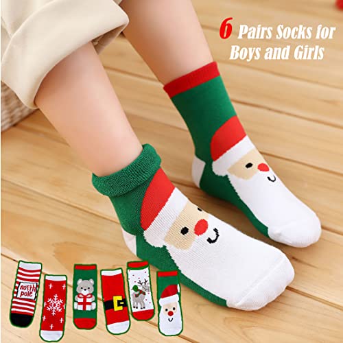 YXBQueen Toddler Baby Girls Boys Christmas Socks Cozy Funny Xmas Holiday Socks Winter Warm Socks Thermal Crew Socks 6 Pairs3
