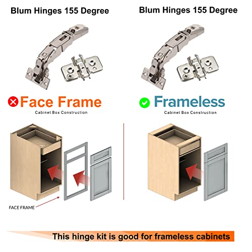 Blum 155 Degree Soft Close Cabinet Hinges Full Overlay Soft Close Door Frameless Hinges With Cabinet Bumpers & Screws Lazy Susan Corner Cabinet Door Hinges Concealed European Hinges 2 Pack #TOP3