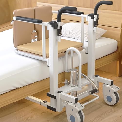 Silla de Transferencia Hidráulica para Ancianos und Enfermos, Gruas para Personas Mayores, Altura de Elevación de 43-62cm, Asiento Abatible a 180°, Fácil Traslado a Camas, Sofás y Baños