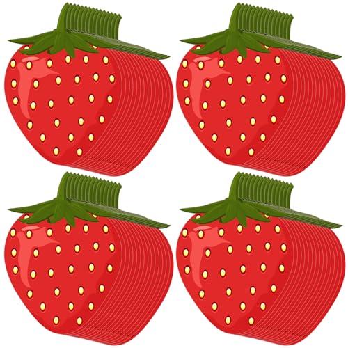 Lewtemi 60 Pcs 5.9 x 5.1 Inch Sweet Strawberry Decorations - Strawberry Party Cutouts & Centerpieces for Summer Fruit Theme Parties & Baby Showers