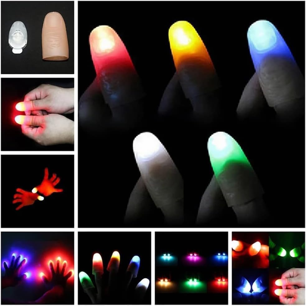 Miniatura 9 de 2 piezas de luz amarilla para el pulgar mágico, puntas de pulgar LED, luz LED para fiesta, trucos de escenario mágico, accesorios de rendimiento,