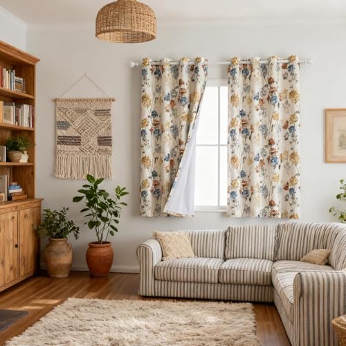 Image of Roseate True White Out Curtains (5 Feet /Set of 1) Printed 80% Room Darkening Curtain for Bedroom, Living Room (Ivory /Willow / 116x152 cm)