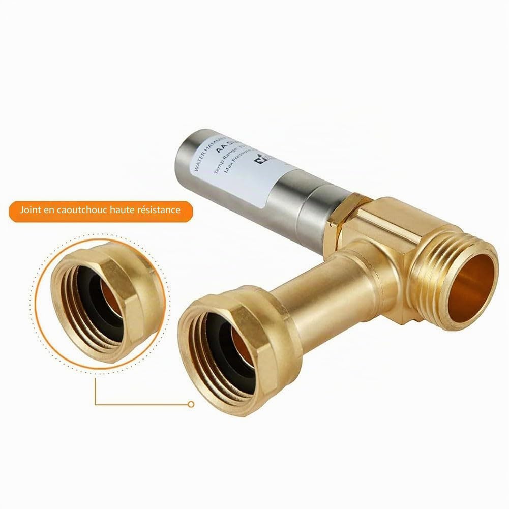 Amortisseur de courant pour machine à laver 3/4" | Réduction du bruit par coup de bélier | Valve coudée avec lot de 2, compatible avec les raccords d'eau standard