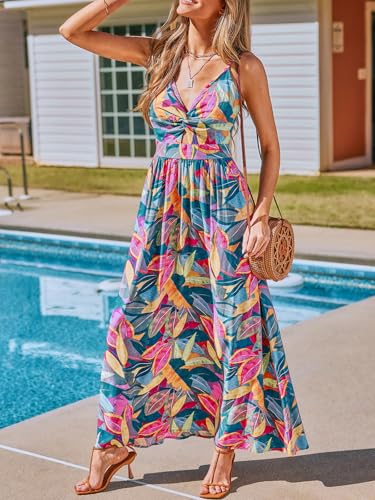 Image of CUPSHE Women's Maxi Dress Floral Print Twisted V Neck Sleeveless Long Dress Summer Casual Dress