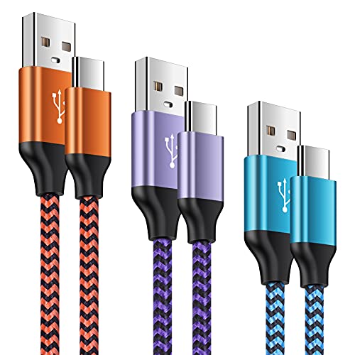 Cable USB C de carga rápida USB tipo C de nailon para Samsung Galaxy S21, S26, S25, S24, S10, S9, S20, FE Plus, A17, A16, A15, A55, A56, Huawei P40, P3, 3 unidades 0 Mate4 0E