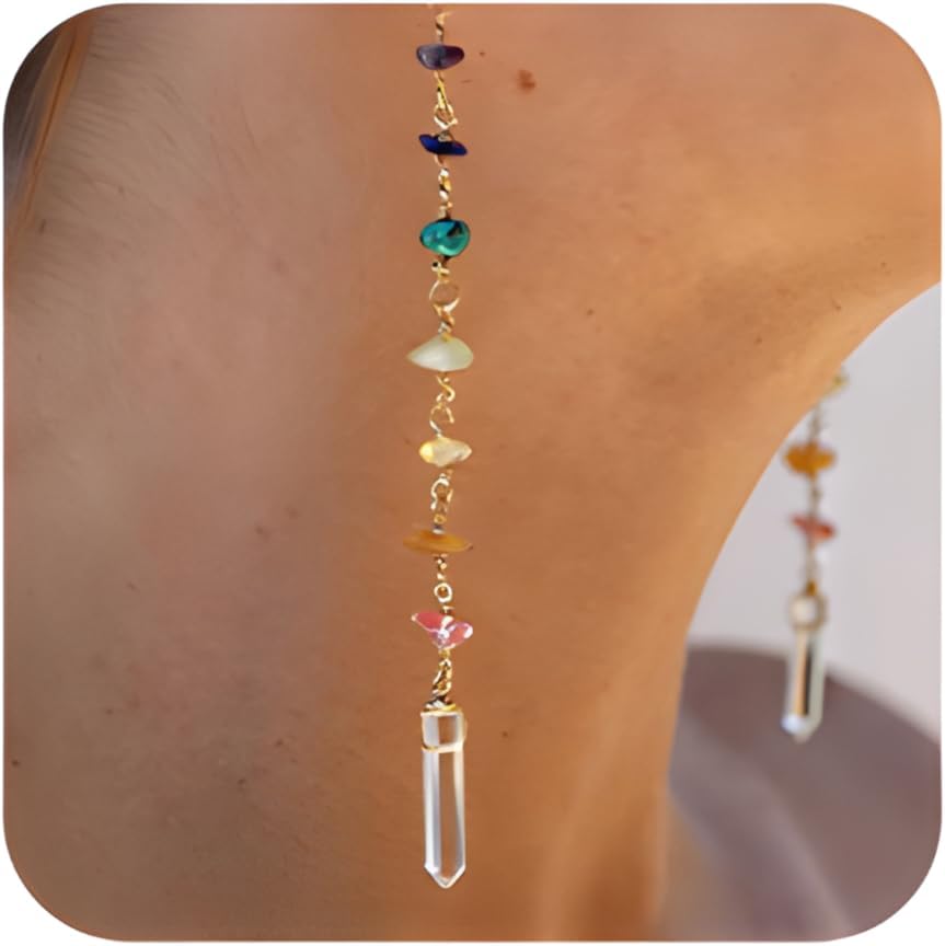 Boho Colorful Beaded Crystal Long Drop Earrings for Women,Natural Stone Dangle Earrings for Women Daily Wear,Wedding Party