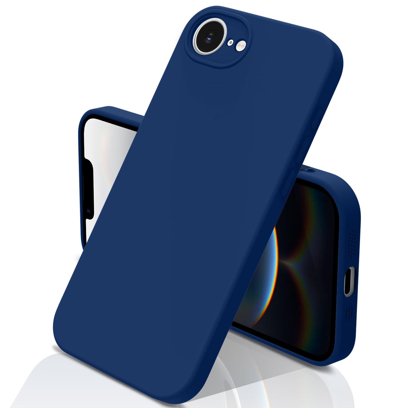 yakxixi 用の iPhone 16e ケース シリコン カバー 耐衝撃 ソフト素材 マット質感 さらさら手触り 傷付き防止 軽量 指紋防止 レンズ保護(ダークブルー)