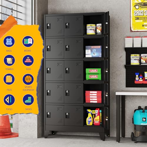 Image of PAOFIN Metal Storage Lockers for Employees with Lock,Metal Storage Locker with 15 Doors for School Garage Office Gym Bedroom,Assembly Required,15 Door Black