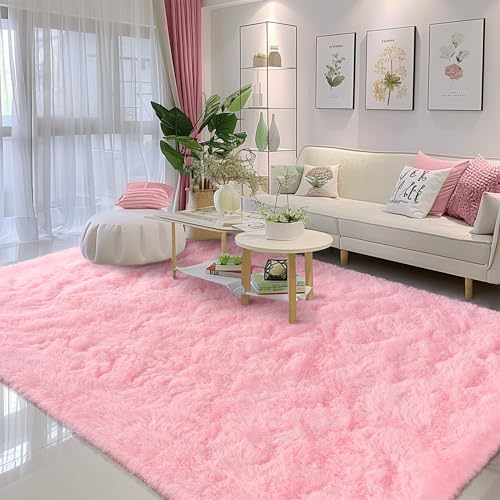 Baby Pink Area Rugs 9x12 Living Room - Super Soft Fluffy Rug Non Slip Large 9 by 12 Area Rug for Bedroom Washable