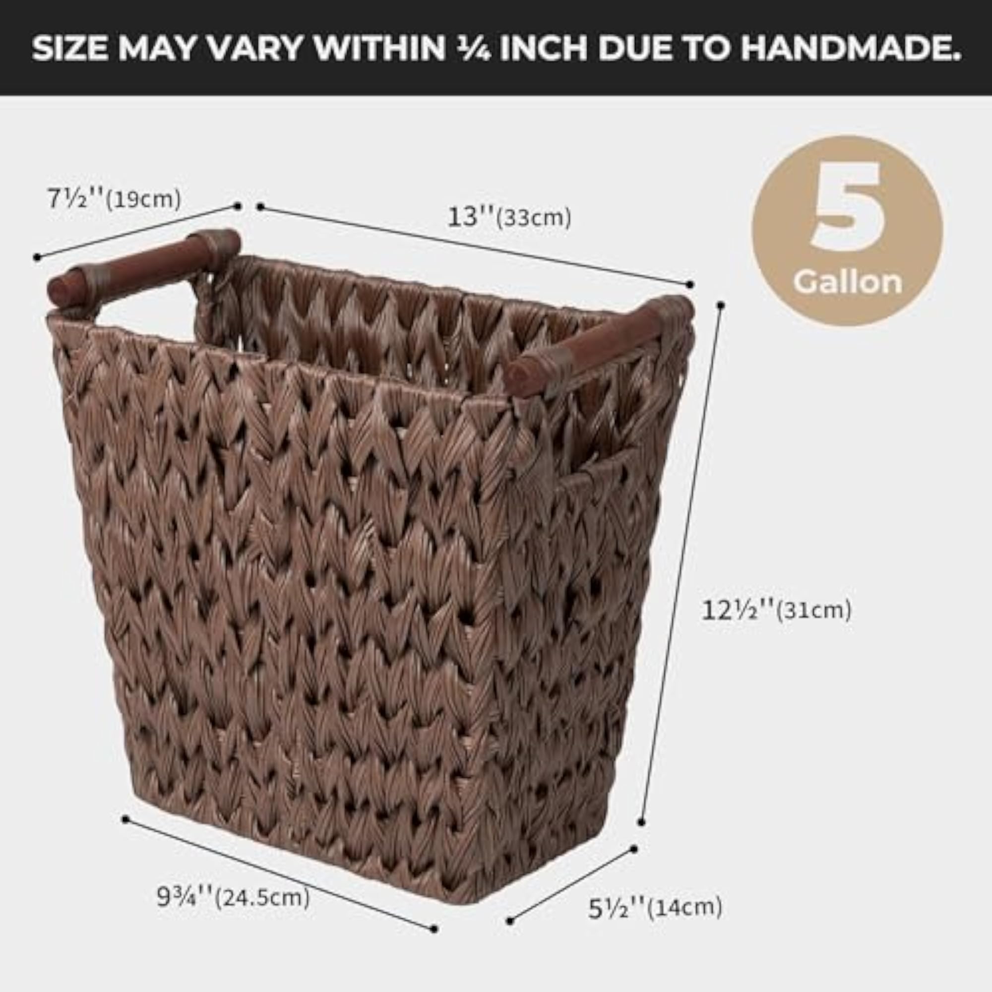Woven Trash Basket, Brown with Handles