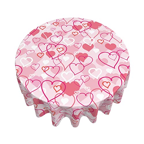 Aitukang Valentines Day Tablecloth Round 60 Inch,Pink Heart Table Cloth Water Resistant Washable Polyester Valentine's Day Table Cover For Kitchen Dining Table Party Decorations #TOP6