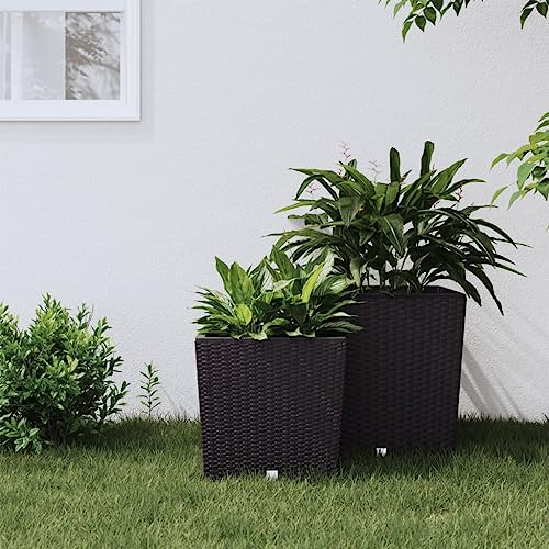Qnhdfrt Macetero de ratán marrón, 32 x 32 x 32,5 cm, con inserto extraíble de 21/32 L, polipropileno, robusto y resistente a la intemperie, para jardín, balcón, terraza