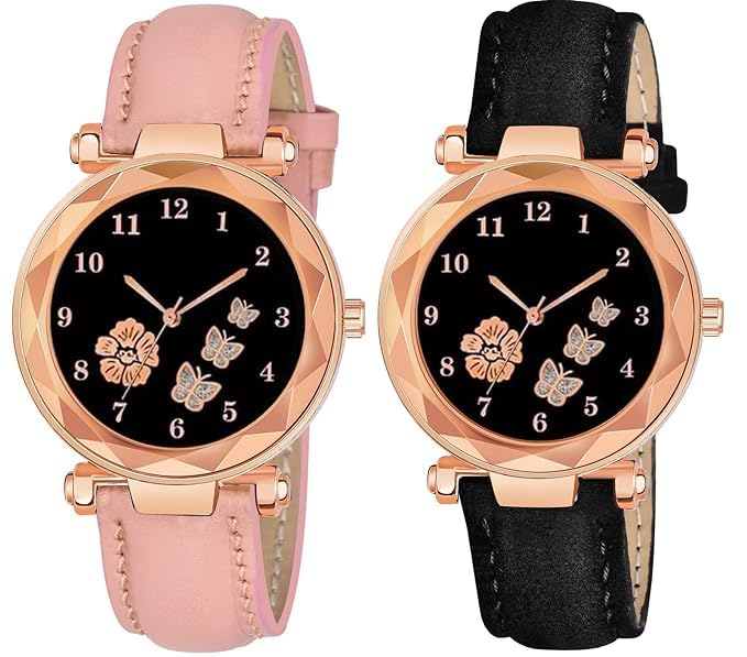Darsh Analogue Flower Butterfly Print Dial Lathers Strap Girls & Womans Watches (Black & Pink) (B0CVXFTQJY) Amazon Price History, Amazon Price Tracker