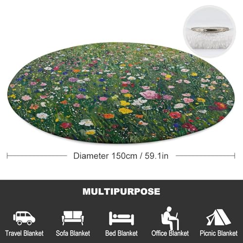 Couverture de plage ronde haut de gamme en microfibre de coton à franges