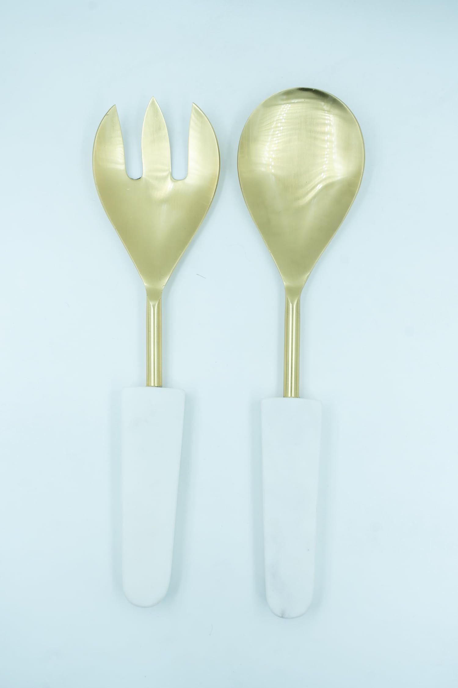 HOMEARTE INDIA Luxury Marble Salad Server Set, Gold Stainless Steel Spoon and Fork with Elegant Marble Handles, Perfect for Serving Salads, Pasta and More, Stylish Dining Table Accessory for Home 1