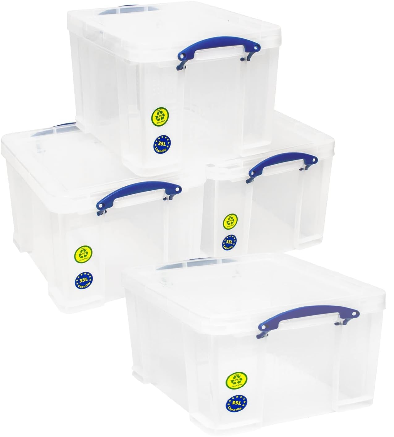 Really Useful Box Plastic Storage 35 Litre CLEAR Pack of 4
