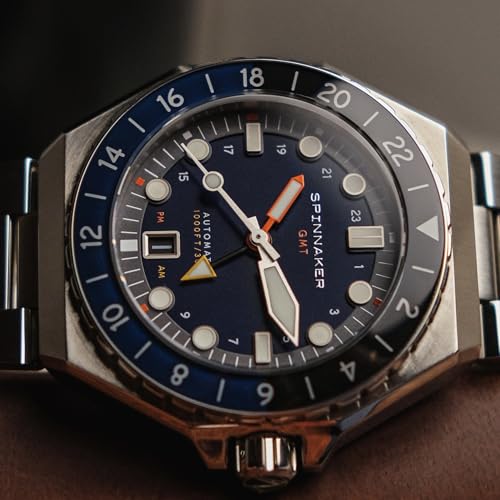 Image of Spinnaker Dumas Men's Automatic GMT Dive Watch - Seiko NH34 Movement, 44mm Stainless Steel Case, Water Resistant 300m, Stainless Steel Bracelet, SP-5119