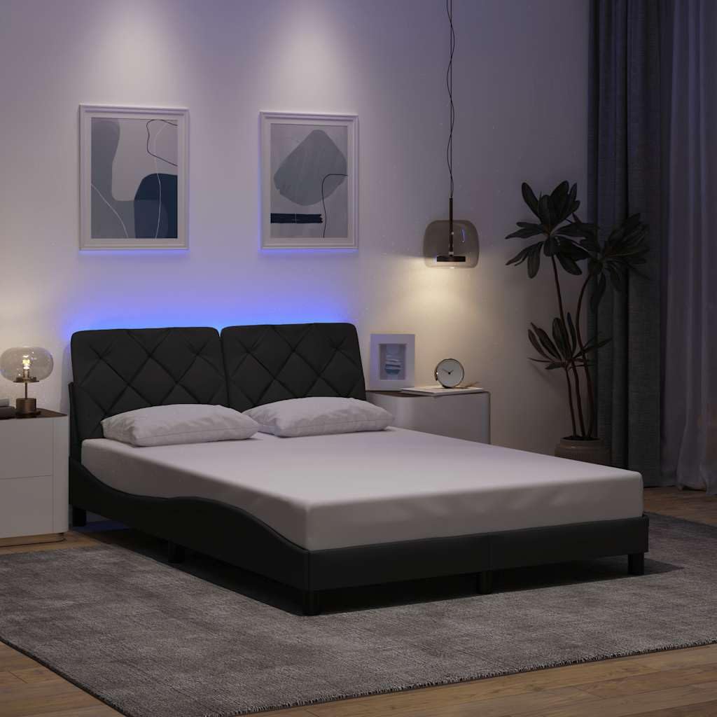 vidaXL Rama łóżka z LED bez materaca Ciemnoszara 140x190 cm Tkanina