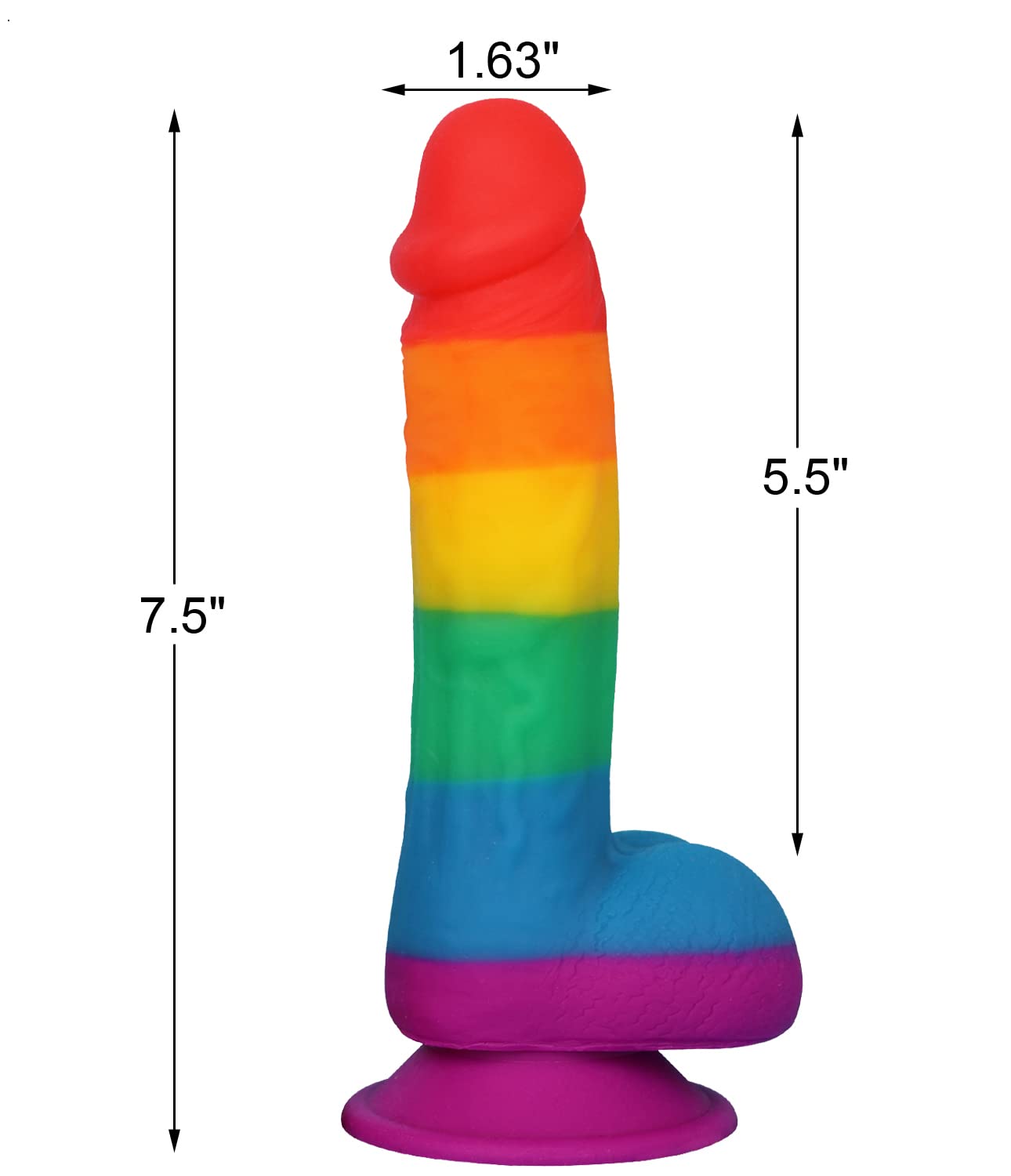 Realistic Dildo for Adult Sex Toys Liquid Silicone Material Strong Suction Cup Hands-Free Play 2 Balls(Rainbow): 7.5 Inch
