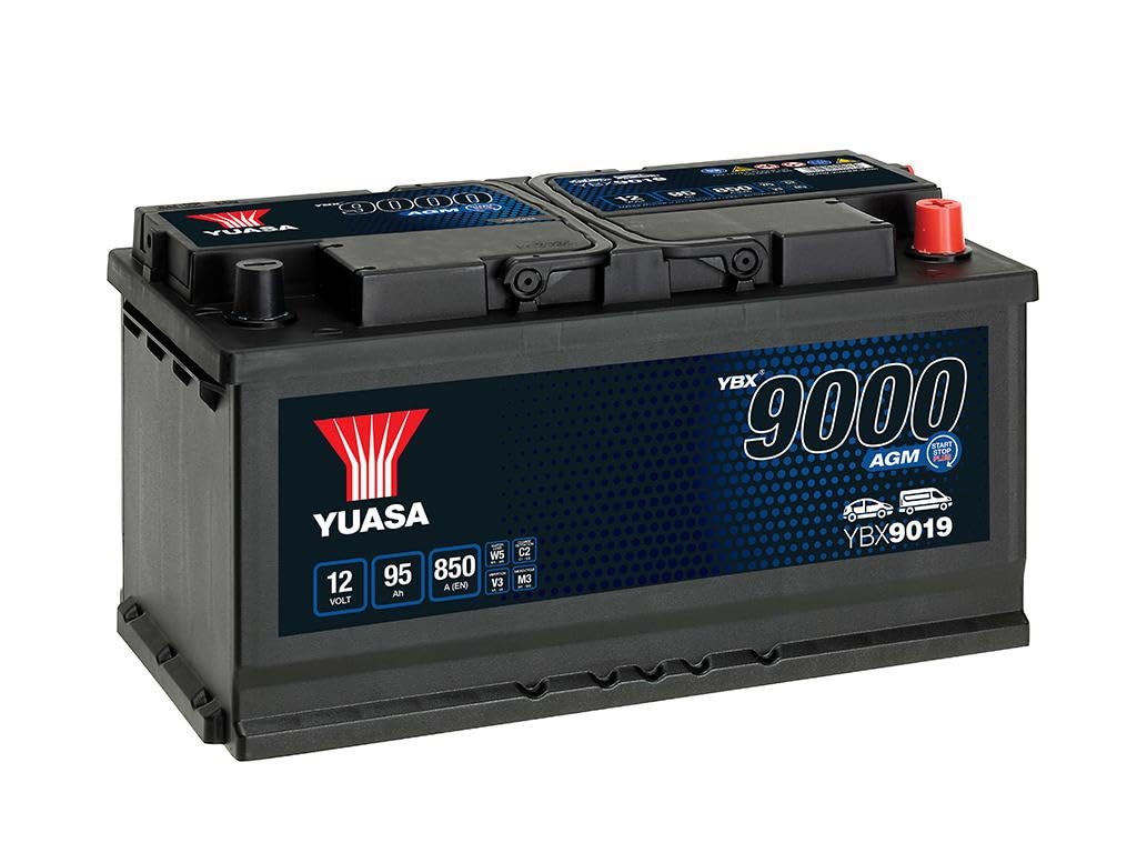 Yuasa YBX9019 12V 95Ah 850CCA AGM Start Stop Plus Maintenance Free Car Battery, Black