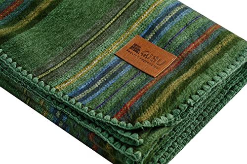 Qisu Alpaca Wool Blanket Throw | Large, Beautiful, Warm, Variegated | 85 X 65 Inches | Ultra-Soft, Hypoallergenic And Breathable | Non-Itchy Or Scratchy Fabric (Green Variegated) #TOP1