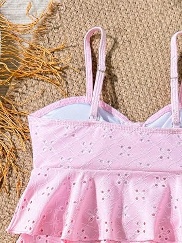 Image of SHENHE Girl's 2 Piece Tankini Swimsuit Ruffle Flounce Bathing Suit Eyelet Embroidery Swimwear