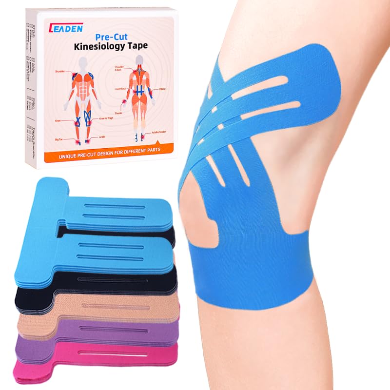 Precut Kinesiology Tape for Knees, Upgraded, 10 Pcs, Blue