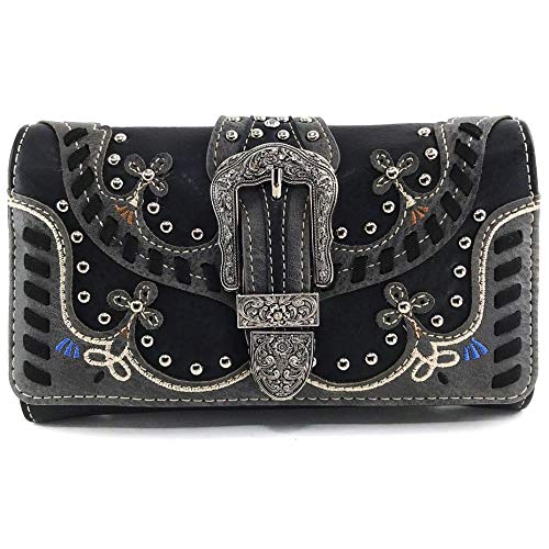 Zelris Western Moccasin Flower Buckle Women Crossbody Wrist Trifold Wallet