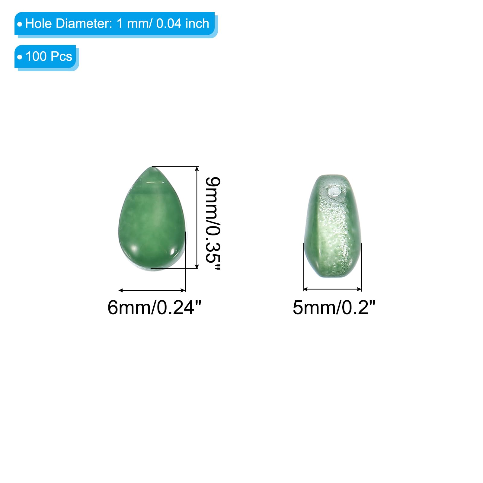 PATIKIL Czech Glass Teardrop Beads, 100 Pcs Top Drilled Clear Green Crystal Puffed Raindrop Beads, 6x9mm - Image 2