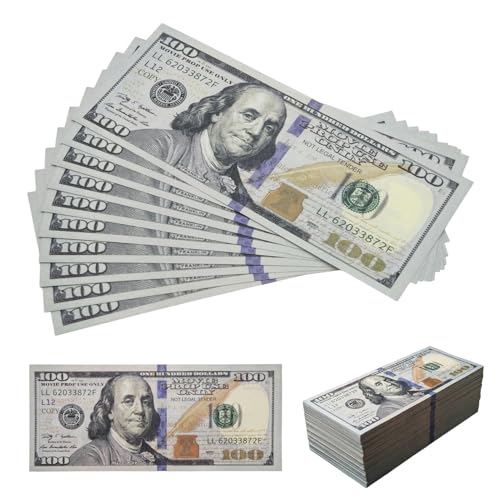 Leeelyan 200Pcs Prop Money 100,Faux Billets-100$ Faux Argent de Jeu,Argent Fictif Billets en...