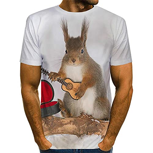 Camiseta Hombre Verano Clásica Moda Cuello Redondo Regular Fit Hombre Manga Corta Moderna Tendencia Único Ardilla Estampado Hombre Camiseta Diario Casual All Match Hombre Tops