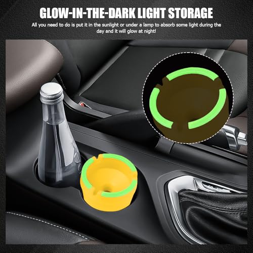 Image of Glow in The Dark Ashtray, Car Ashtray, Cigarette Self-Extinguishing Car Cup Holder Ashtrays with Lid, Universal Portable Mini Vehicle Cigarette Trash Can Auto Accessories for Cars (Yellow)