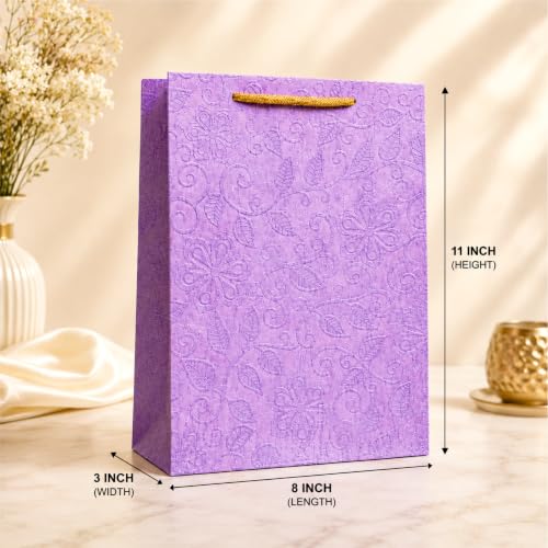 Image of Handmade Paper Bags for Gifting - Gift Bags Medium Size - 8 x 11 x 3 Inch - Pack of 10 - Return Gift Bags for Pooja, Baby Shower, Festive Gifting, Birthday, Wedding - Paper Bags for Return Gifts - Purple, Pastel Green Bag