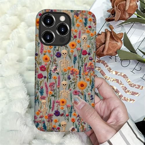 Akinmi Case for iPhone 16 Pro,Knitted Skull Flower Pattern Exquisitely Pattern Double Protective Phone Cover Cases Soft Silicone for iPhone 16 Pro - image 5